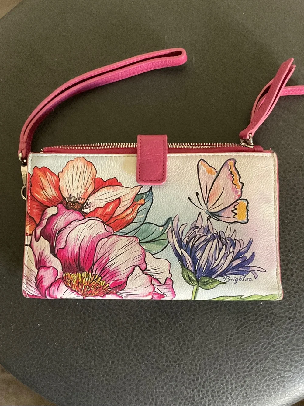 Brighton Enchanted Garden wallet featuring hand-painted floral designs.